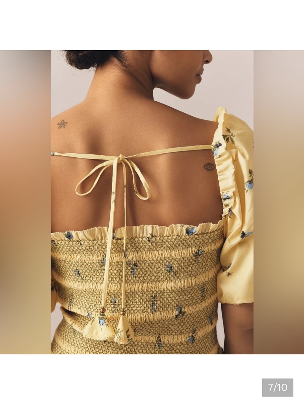 Anthropologie Puff Sleeve Square neck Smocked Mini Dress Large Yellow NWT - Picture 8 of 9